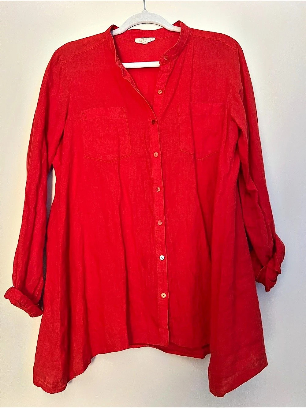 Eileen Fisher Organic Linen Mandarin Collar Shirt Linen Button Down Shirt in dee